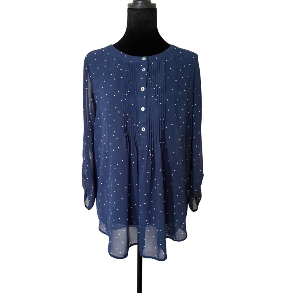 Daniel Rainn Navy Blue Polka Dot Sheet Pintuck Blouse with Camisole